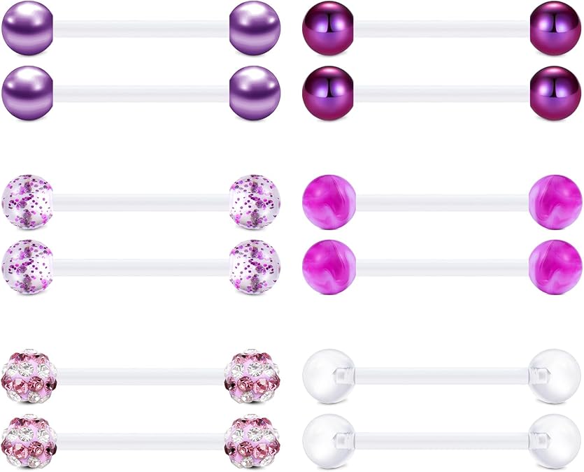 FECTAS Plastic Nipple Rings Tongue Piercing Retainer Barbell 14g for Women Surgery 12/14/16/18mm