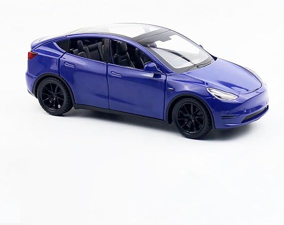 Tesla Model Y 1:32 Model Car Toy Car with Light & Music Pull Back Function Alloy Die-Cast Ideal for Children from 3 Years & Collectors (Blue)