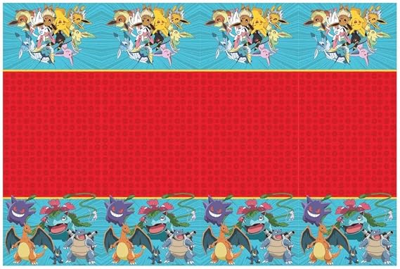 Procos Pokemon Tablecloth as Decoration for Children's Birthday Parties and Themed Parties Size: 120 x 180 cm, Wipe-Clean, Reusable, Children's Birthday Party Table Cover