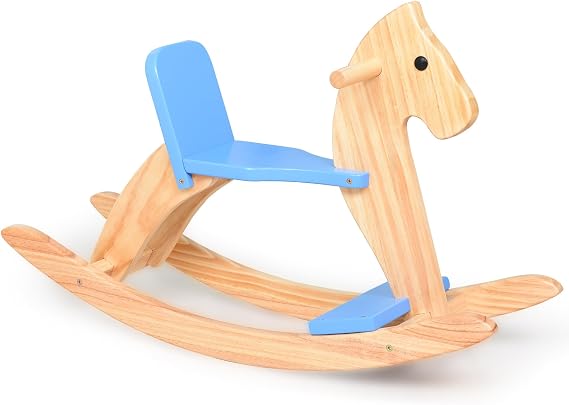 Kids Wooden Rocking Horse, Boys Ride-On Toy with Safety Foot Pedal