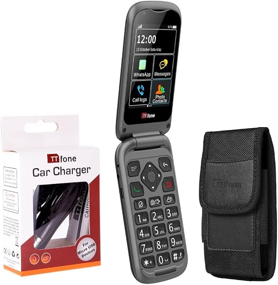 TTfone TT970 Whatsapp 4G Touchscreen Senior Big Button Flip Mobile Phone - Easy and Simple to Use (Bundle Deal)