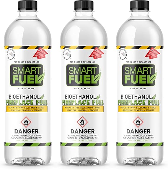 Smart Fuel Bioethanol Fuel for Fireplaces and Stoves - 1 Liter (Pack of 3)