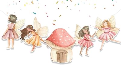 Fairy Banner Baby Shower Decorations Woodland Fairy Party Supplies with Mushroom and Ribbon for Girls Birthday or Fantasy Garden Theme