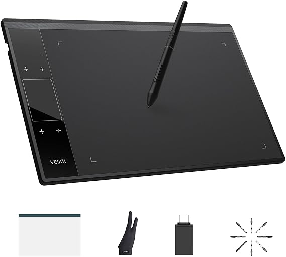 VEIKK Updated A30 V3 Drawing Tablet with 16384 Levels of Pressure Battery-Free Pen, 10x6 Inch Graphics Tablet with Touch Pad, 4 Hot Keys Drawing Pad for Mac Windows Android Linux