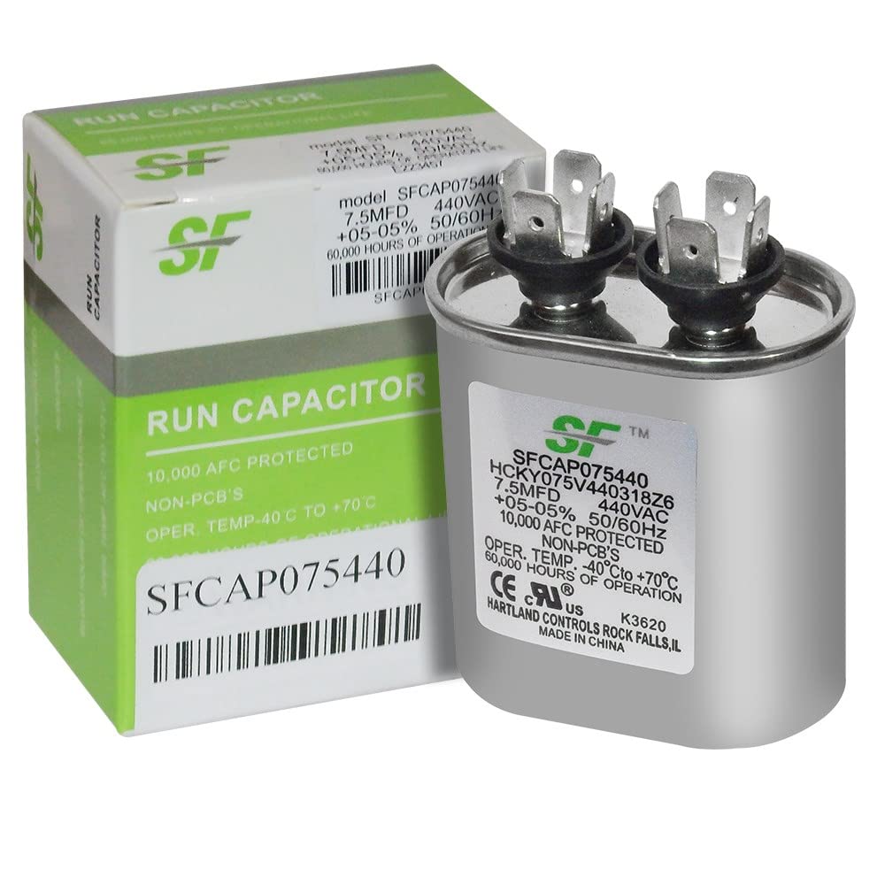 Hartland Controls HCKY075V440318Z6-7.5MFD 440VAC Oval, SF Capacitor # SFCAP075440