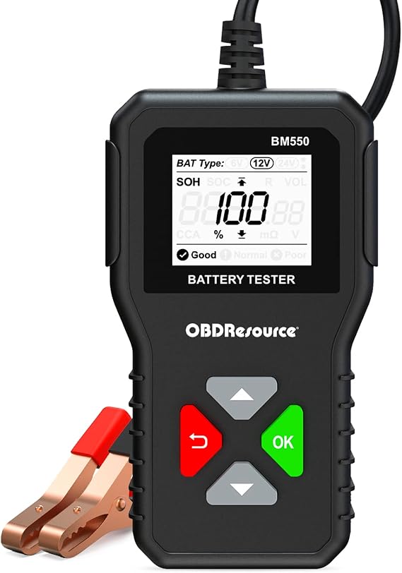 Car Battery Tester 6V 12V 24V Battery Voltage Tester, BM550 100-2000 CCA Internal Resistance Tester Automotive Alternator Digital Battery Analyzer for Car Truck Marine Motorcycle SUV Boat