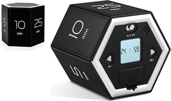 Hexagon Flip Pomodoro Timer,Magnetic Productivity Timer,Smart Study Countdown Kids Visual Timer for Kids,LED Display Digital Timer for Kitchen Cooking Exercise Classroom ADHD Reading (Black)
