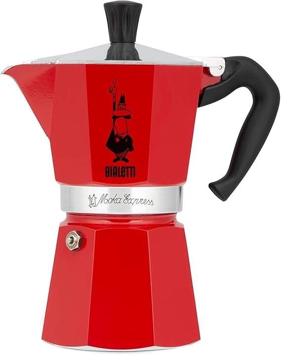 Bialetti - Moka Color: Ikonische Espressomaschine für die Herdplatte macht echten Italienischen Kaffee Moka-Kanne 3 Tassen (130 ml) Aluminium Rot