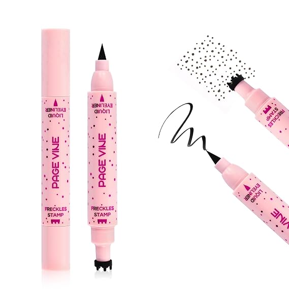 2 In 1 Dual Ended Freckle Stamp Pen & Eye Liners, Natural Faux Freckles Kit Liquid Eyeliner for Women, Long Lasting Face Freckles Pen Waterproof Makeup (Espresso)