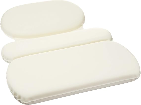 Amazon Basics Bath Tub Neck and Back Support Pillow with Non-Slip Suction Cups, Waterproof, Thick Padded 3-Panel, Easy to Clean, Off-white