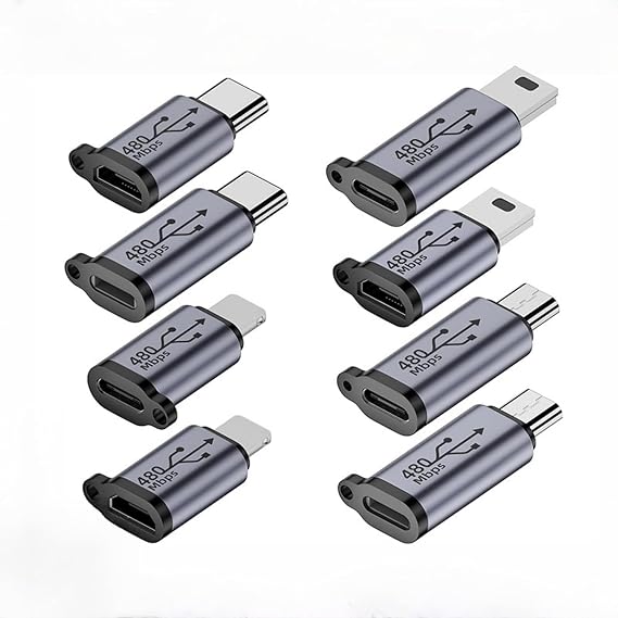 8Pack USB Adapter Kit,USB C/Lighting to Micro USB