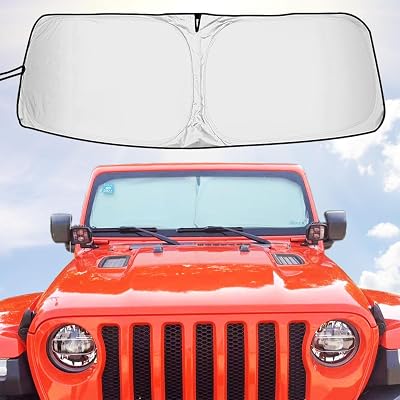 XHRING Windshield Sun Shade Custom Fit for Jeep Wrangler JL 2000-2026 JK Gladiator Rubicon Sahara 4XE JKU Sport S Mojave X TJ Accessories, Front Window Sunshade Sun Visor Shield for Wrangler Gladiator