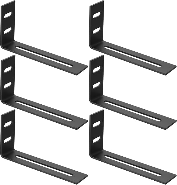 6 Pcs Angle Brackets, Corner Brackets for Wood, Adjustable 90 Degree L-Shaped Metal Corner Braces Bracket Connectors with Slots for Furniture - Black, 4-1/8 x 2-1/8 x 1 Inch