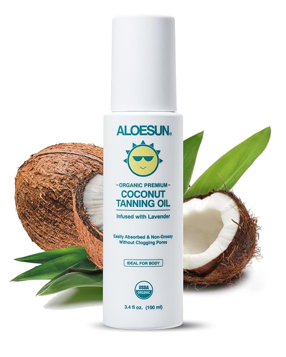 ALOESUN Organic Coconut Tanning Oil Spray Infused with Organic Lavender Oil | Natural Deep Tanning Accelerator | Moisturizing & Hydrating Tan | Non-Greasy | Vegan & Cruelty-Free | Travel Size 3.4 Oz | Organic