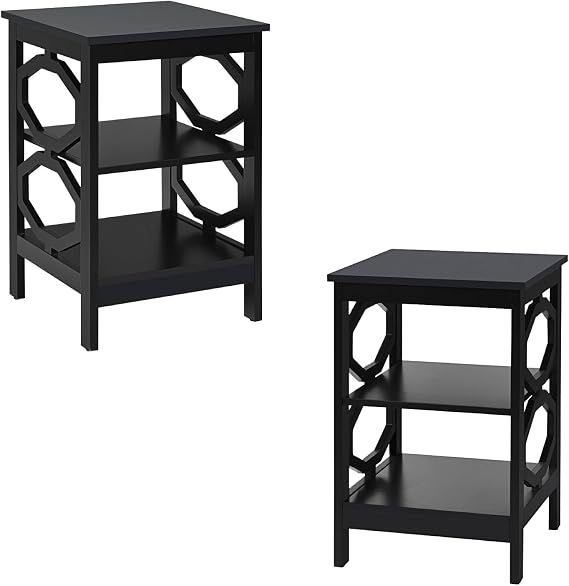 Multigot Bedside Table, 3-Tier Wooden Sofa Side Table with 3 Open Shelves, Modern Nightstand End Table for Bedroom Living Room Small Space (2, Black)