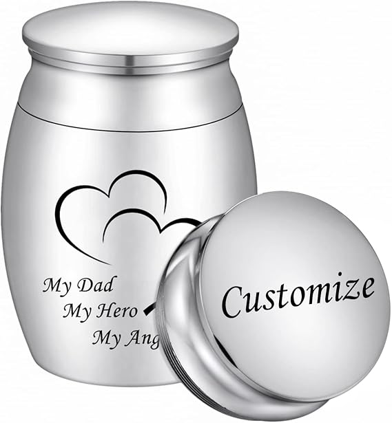 Customized Small Cremation Keepsake Urns for Human Ashes Mini Cremation Urn Small Funeral Urns for Ashes Stainless Steel Cremation Funeral Urn-My Dad My Hero My Angel