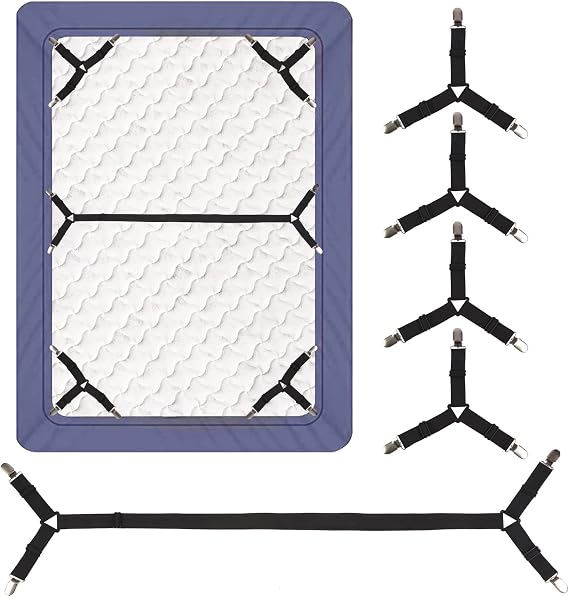 Luyena Bed Sheet Straps,4+1 Pcs Fitted Sheet Clips Holder,Upgraded Triangular Sheet Clip for Corner, Elastic Adjustable Sheet Strap for Mattress Cover, Sheet, Sofa Cushion 1(Black)
