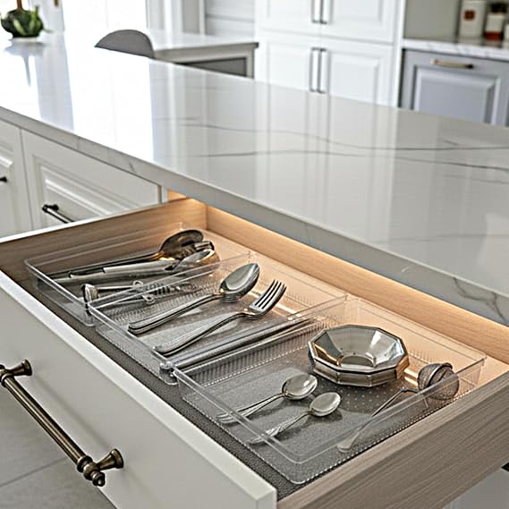 Modüler Organizer Set Mutfak Çekmece İçi Düzenleyici Çatal Kaşık Bıçak Organizeri Kristal (3'lü Set)