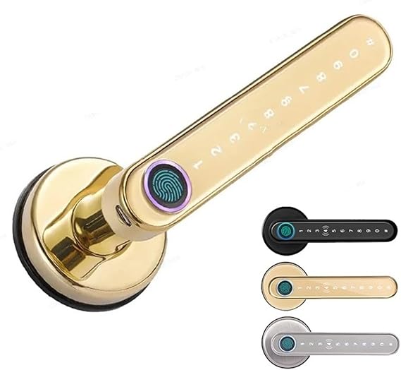 Bluetooth Biometric Fingerprint Card Code lock with Keys lock APP Digital Smart door lock Electronic Handle Lock(Gold latch)
