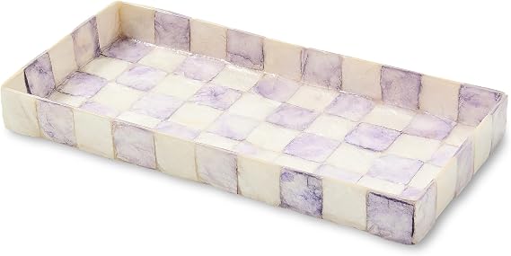 MACKENZIE-CHILDS Capiz Vanity Tray, Purple-and-White Violet Check