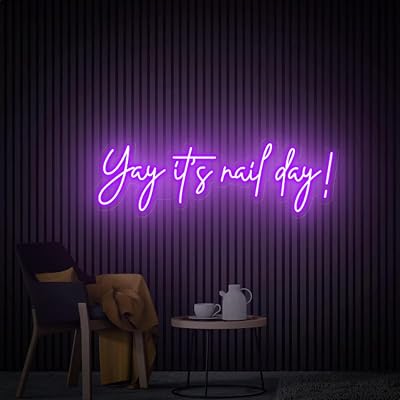 Yay Its Nail Day Neon Sign,Dimmable Neon Sign for Home Shop Spa Beauty Nails Cosmetic Salon Wall Decor,Nail Room Decor Acessory,USB Powered