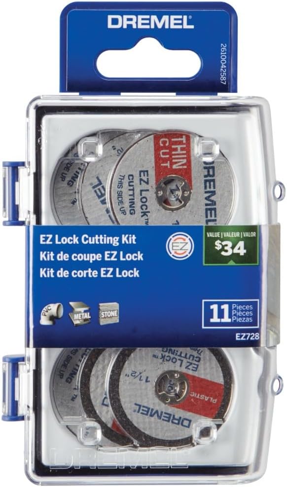 Dremel EZ728-01 EZ Kilit Döner Alet Kesme Diskleri Aksesuar Kiti, Plastik, Metal ve İnce Kesimler için Kesme Tekerlekleri, 11 Parça Çeşitli Aksesuar Seti