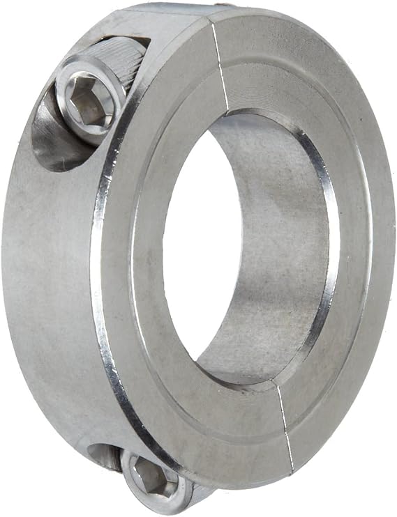 2C-075-S T303 Stainless Steel Two-Piece Clamping Collar, 3/4" Bore Size, 1-1/2" Outside Diameter, 1/4"-28 x 5/8" Set Screw
