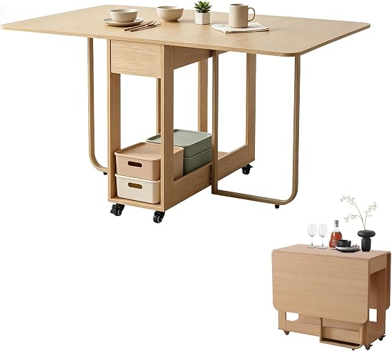 Folding Dining Table, 35.4" x 54.9" Expanded Drop Leaf Table for 4-6, Wood