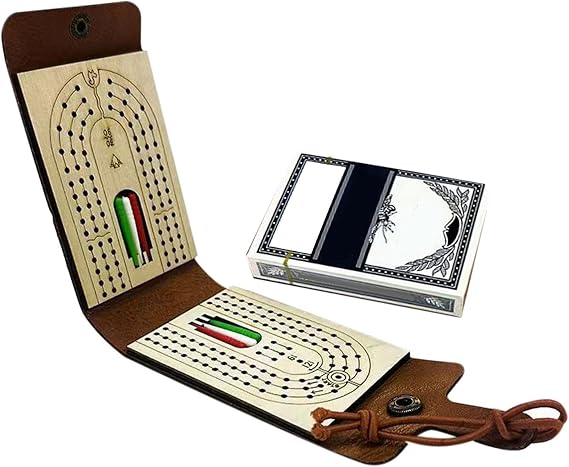 Foldable Cribbage Board, Classic Cribbage Game, Portable Cribbage Board Game Set, Leather Travel Cribbage Board With Pegs And Cards, Funny Travel Cribbage Game Set For Game Night, Travel