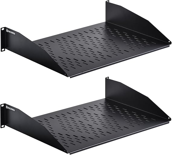 RackPath 2U Cantilever Universal Rack Shelf - 14in Deep Rackmount Shelf for 19 AV/Network Equipment Racks 55lbs Capacity - 2 Pack