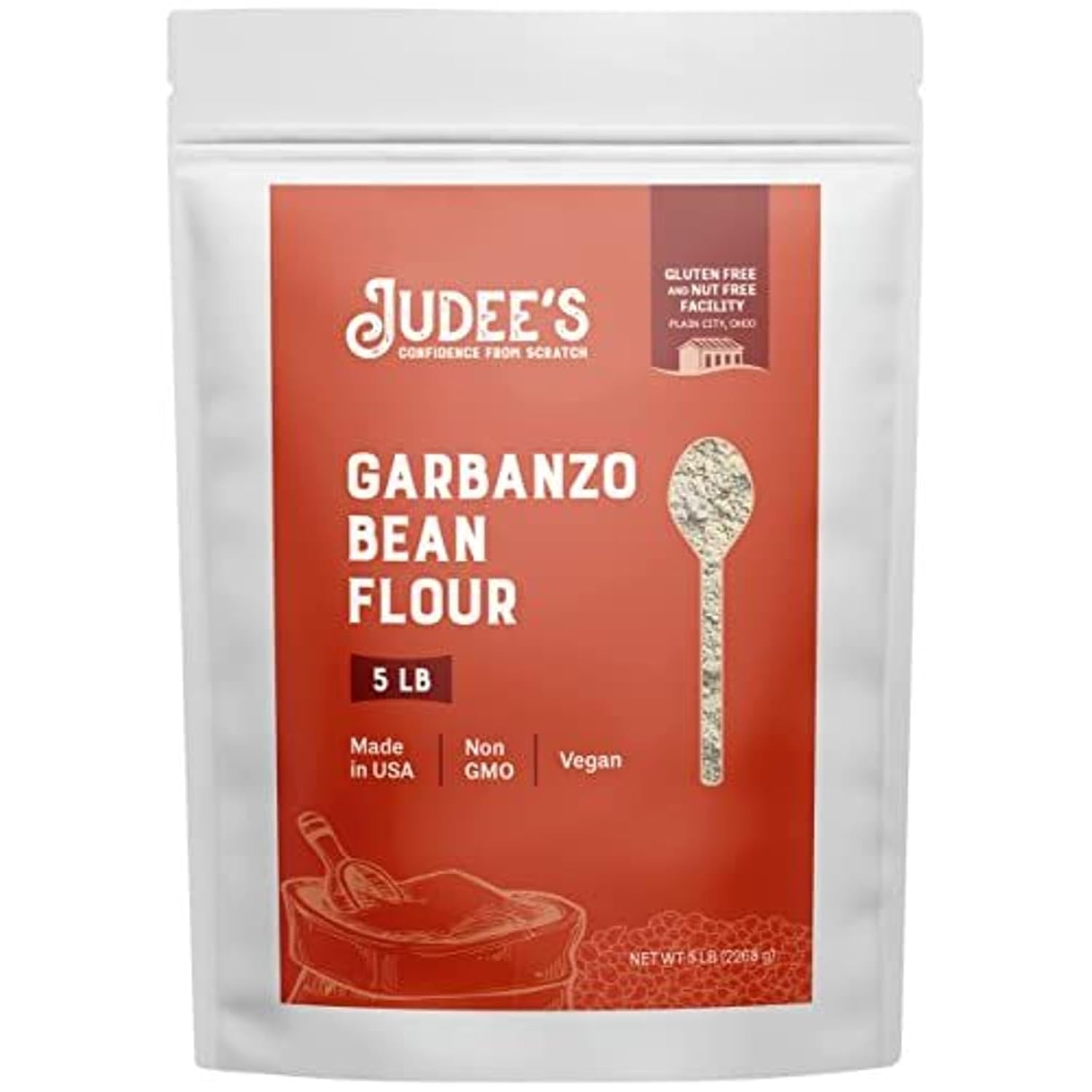 Judees Gluten Free Judees Chickpea Flour 5 lb - Non-GMO, Vegan, Made in USA Garbanzo Bean Flour - Great for Making Tortillas, Socca, Banana Bread, and Chickpea Fritters - Gluten-Free and Nut-Free