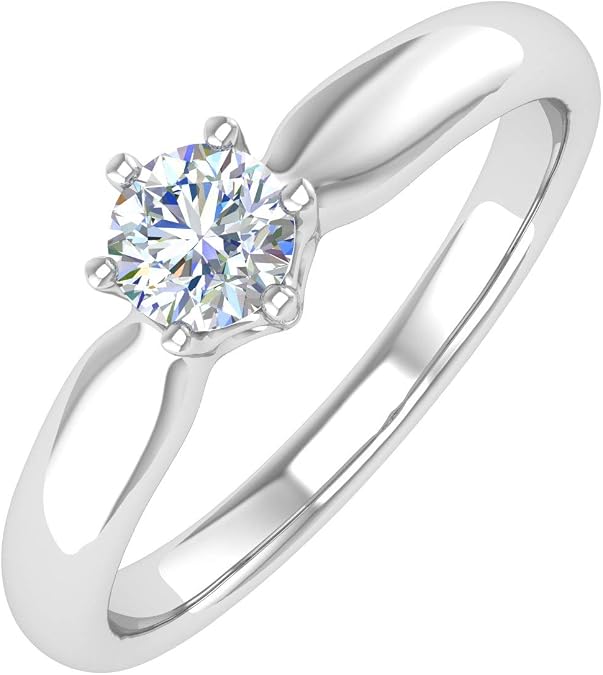 1/4 Carat 6-Prong Set Diamond Solitaire Engagement Ring Band in 14K Gold - IGI Certified