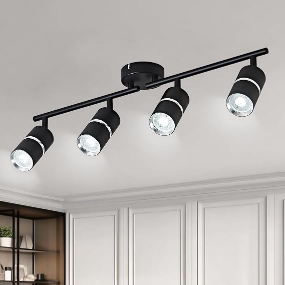 OKELI 4 Way Kitchen Lights Ceiling, Black Spotlights Ceiling Lights with Rotatable GU10 Socket Rods Adjustable Light Fitting Ceiling for Kitchen Bedroom Living Room, Bulb Not Included [Energy Class F]