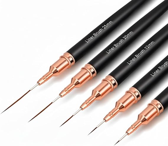 5 Pcs Nail Line Brushes, Nail Art Brushes, Nail Art Liner Brushes, Painting Design Brush Set Nail Dotting Drawing Tool for Long Lines, Thin Details, Fine Drawing (5 Sizes in Black 4/8/12/20/25)