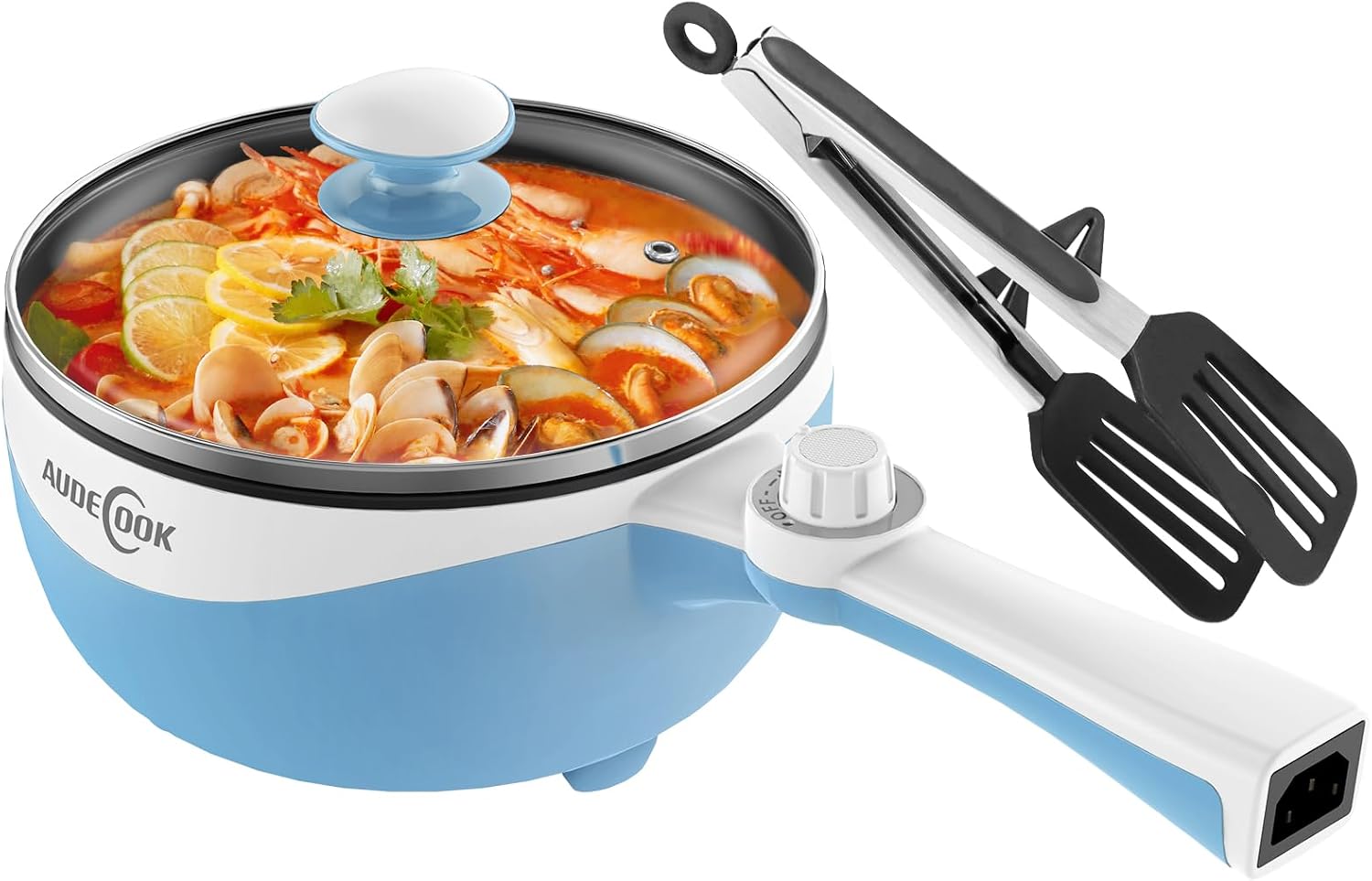 Audecook Electric Pot, 1.7L Non-Stick Coating Electric Skillet with Power Control, Portable Travel Cooker Multicooker Perfect for Ramen,Steak,Egg,Stir Fry, Soup, Oatmeal(Blue)