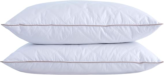 puredown Goose Feathers and Down Pillow with Diamond Quilting with 100% Cotton Cover, Pack of 2, Standard Size