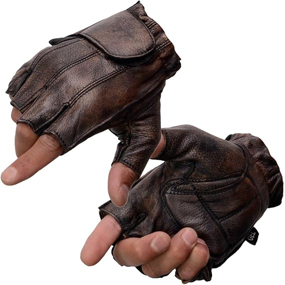 Milwaukee Leather MG7561 Men's Premium Brown Leather Gel Padded Palm Fingerless Motorcycle Hand Gloves