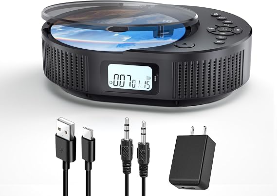 Portable CD Player, Bluetooth CD Player with Speakers, CD Players for Home, Boombox CD Player for Car, Supports FM Radio/AUX/USB/Remote Control/Timer/Repeat, Black