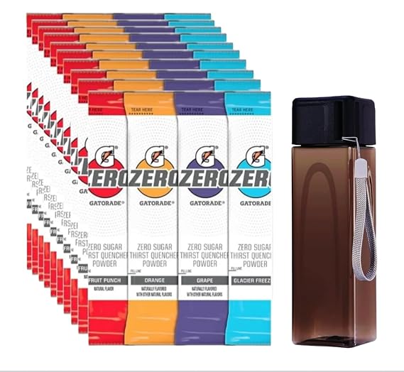 Gatorades-G Zero Powder 4 Flavor Variety Pack 10 of Each Flavor Pack of 40 + Bonus Large Reusable Water Bottle 17 oz for sustainable hydration. Custom Bundled by MOOCHI