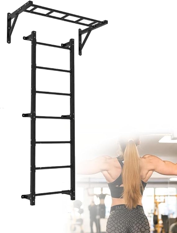 Wall-Mounted Pull Up Bar with Ladder, Strength Training Pull-Up Bars,Physical Therapy for Stretching and Various Exercises,Pull-Up Bar for Gym Home and School Training,B