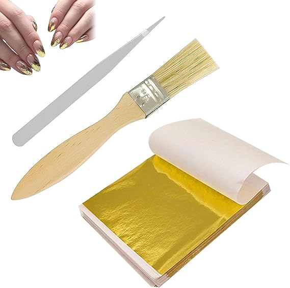 100 Sheets Gold Leaf,100 Sheets Edible Gold Leaf,Imitation Gold Leaf Edible for Cakes,Gold Paper,Gold Leaf Kit with Brush Tweezer,Foil Art for Cakes,Crafts,Resin Art,Furniture,Canvas, Decorating