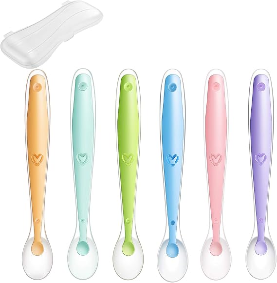 PandaEar Baby Silicone Soft Spoons| Training Feeding for Kids Toddlers Children and Infants| BPA Free 6 Pack| Baby Led Weaning Spoon| Gum-Friendly First Stage