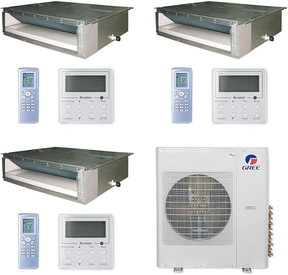 Gree 36,000 BTU Multi21+ Tri-Zone Concealed Duct Mini Split Air Conditioner Heat Pump 208/230V SEER 21 (12-12-12)