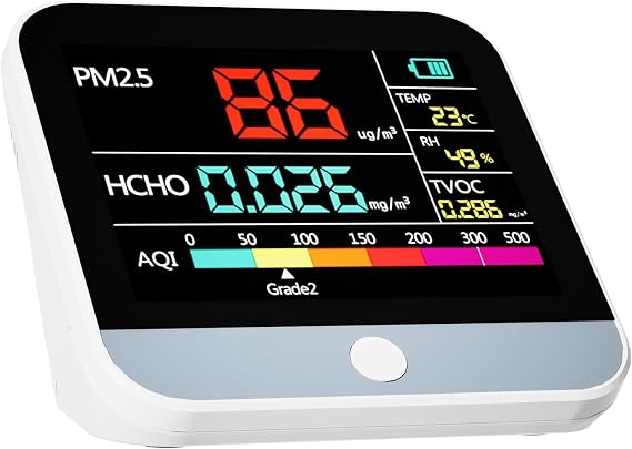 8-in-1 Professional Indoor Air Quality Monitor Indoor Portable PM2.5/PM1 /PM10 Monitor | Temperature | Formaldehyde Detector AQI+Humidity TVOC | Air Quality Tester - Confined Space Clean Air Monitor