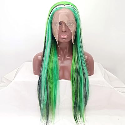 xiweiya Wigs Mixed Green to Blonde White Lace Front Wigs with Black Multi-colored Straight Wig for Women Heat Resistant Fiber Wig for Drag Queen Halloween Cosplay Wigs...