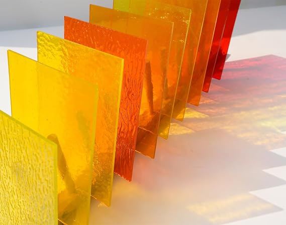 Textured Transparent Glass Sheets – 10pcs Yellow & Orange Mixed, 4" x 6" for DIY Crafts, Mosaics, Stained Glass Projects, Clear Colourful Mosaic Pieces for Decor