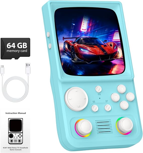RG40TV Retro Handheld Game Console, 4.0'' 720x720 IPS Screen, 64GB Supports 18000+ Classic Games, EmuELEC System Supports WiFi Networked Fighting&OTG,4000mAh with Portable Case(Blue 64GB)