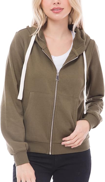 Design by Olivia Women's Solid Basic Long Sleeve Zip Up Fleece Jacket