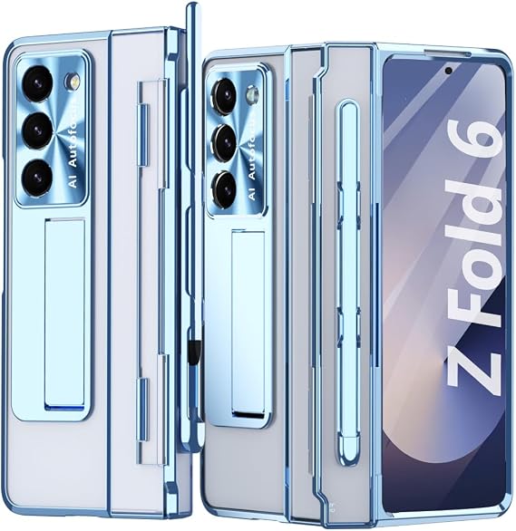 for Galaxy Z Fold6 Case, with Pen & Screen Protector, Rugged Hinge Protection, Camera len Cover, Full Body Protective Phone Case for Samsung Z Fold 6, Blue