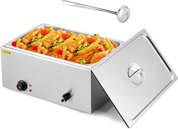 21QT Electric Commercial Food Warmer, 1 Pan Stainless Steel Bain Marie Buffet Steam Table, 600W Countertop Buffet Warmer with Lid and Ladle for Catering, Restaurant